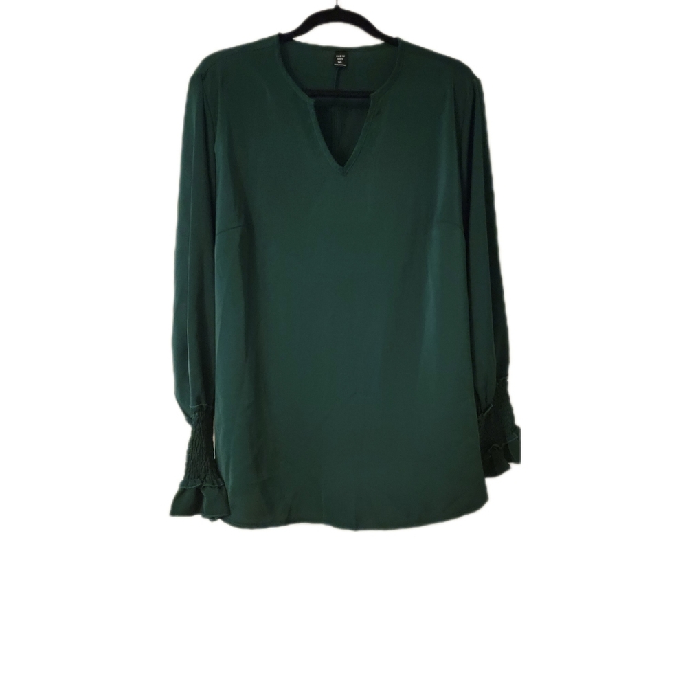 Shein Dark Green V-neck Blouse